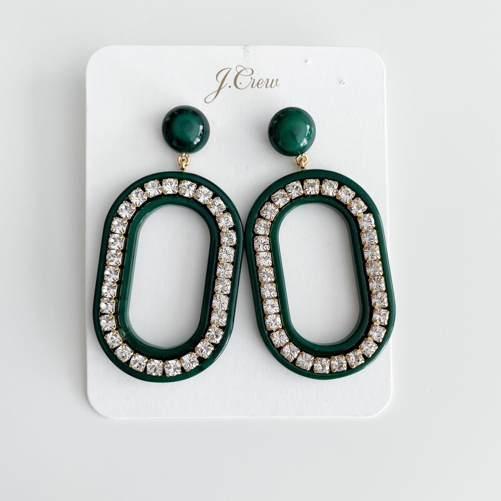 J. Crew Made-in-Italy Jeweled Oval Earrings (Jungle Green) - Picture 3 of 3